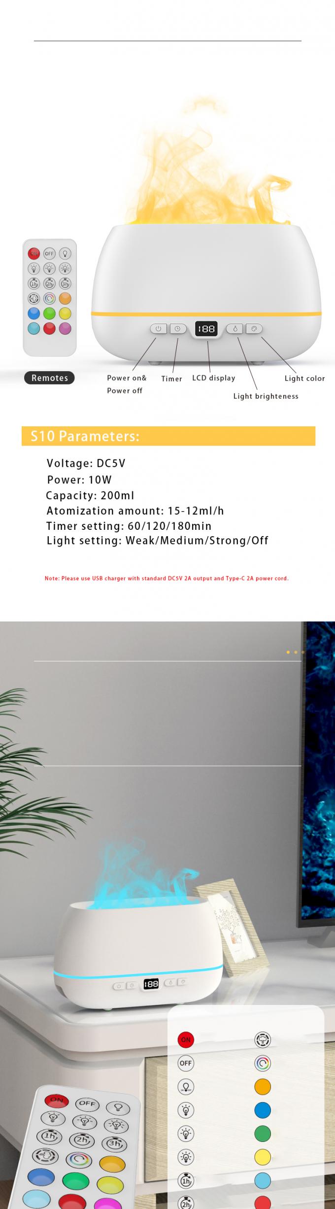 2023 ดีไซน์ใหม่ Ultrasonic Flame Diffuser 200ml RGB Light Flame Humidifier With Remote Controller Aroma Diffuser สําหรับครัวเรือน 11