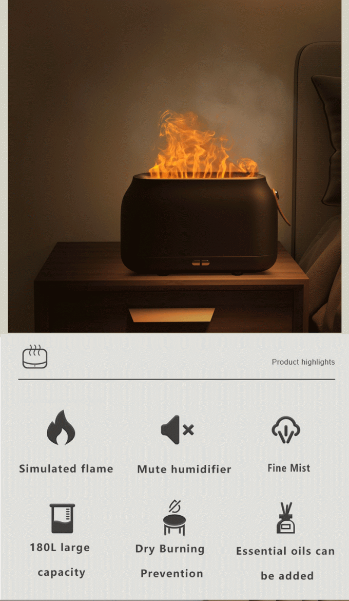 Dropshipping Humificador Rgb Light 180Ml เครื่องปรับอากาศคริสต์มาส Ultrasonic Flame Oil Diffuser เครื่องปรับอากาศ Flame Dropshipping 3